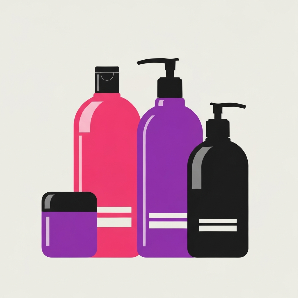 Selection of hair care products including shampoo, conditioner, and lotion.