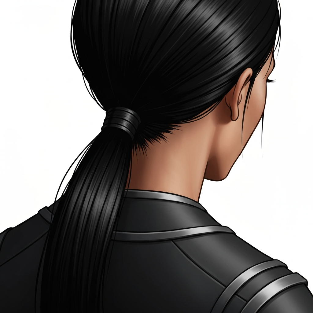 Illustration of a tight ponytail pulling on the hair at the nape of the neck.