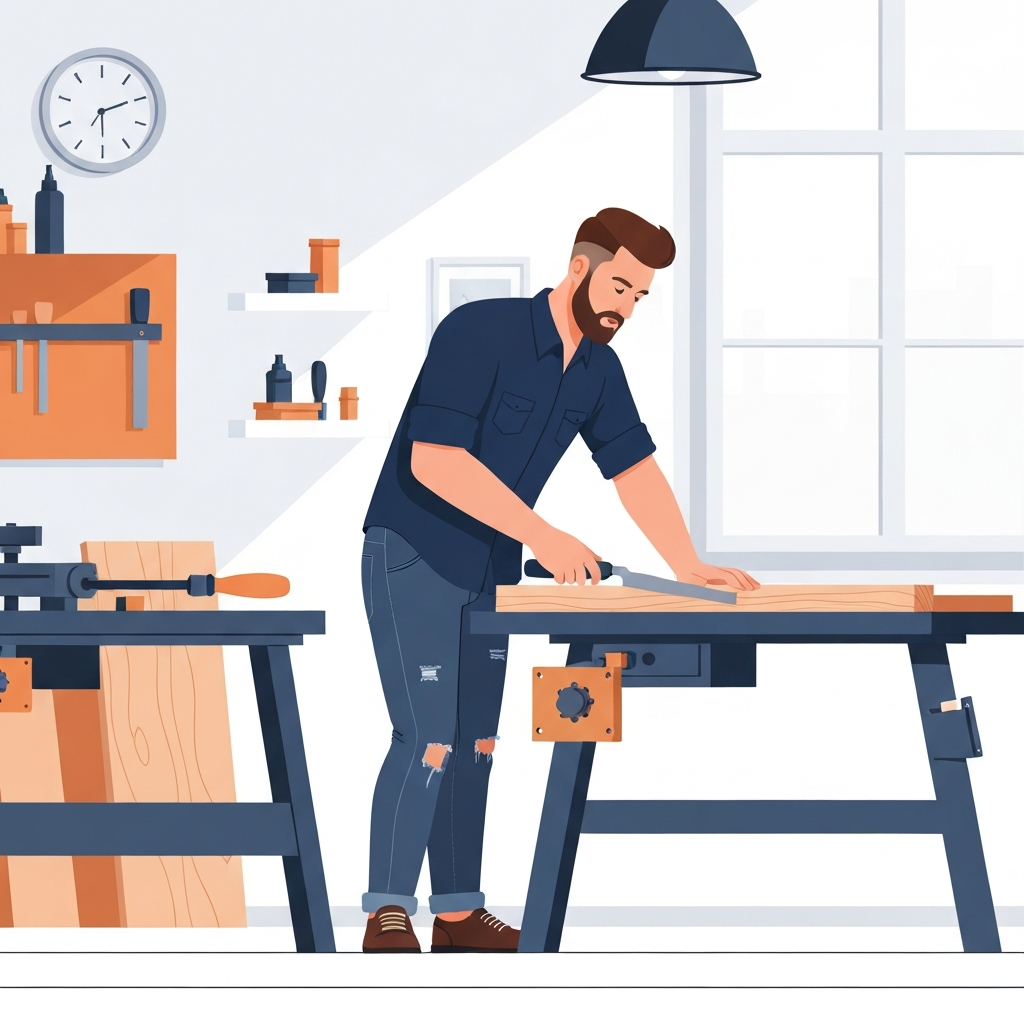A man working with wood in his workshop