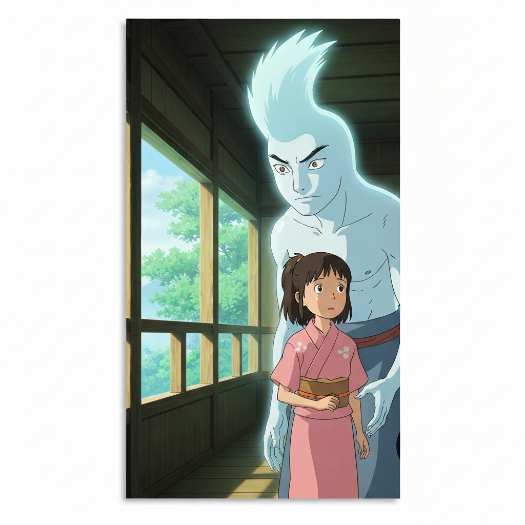 Spirited Away movie poster featuring Chihiro and Haku.