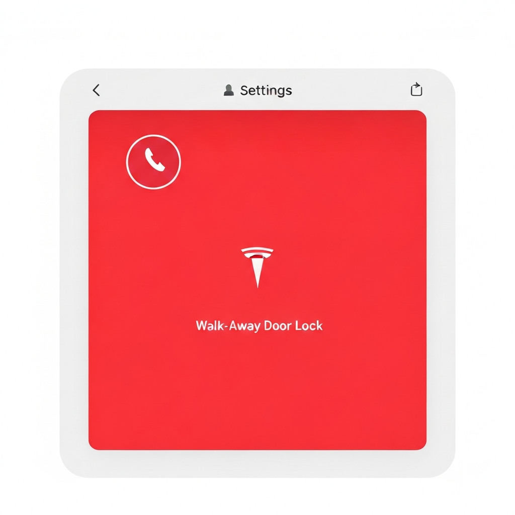 Tesla settings screen showing Walk-Away Door Lock enabled.