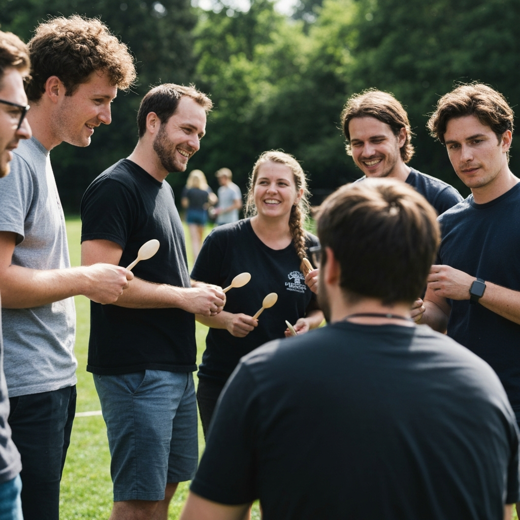 Players gathering before a game of Full Contact Spoons.