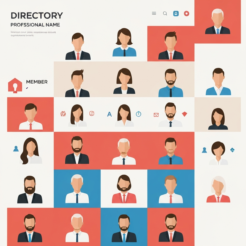 Example of a professional organization's directory page listing members and their employers.