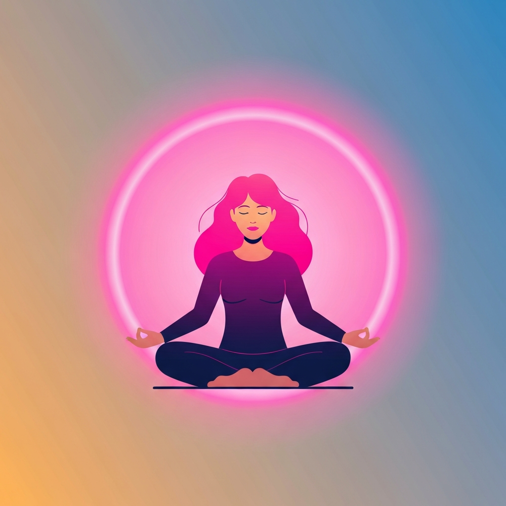 A person meditating with a glowing orb of light surrounding them, representing visualization.
