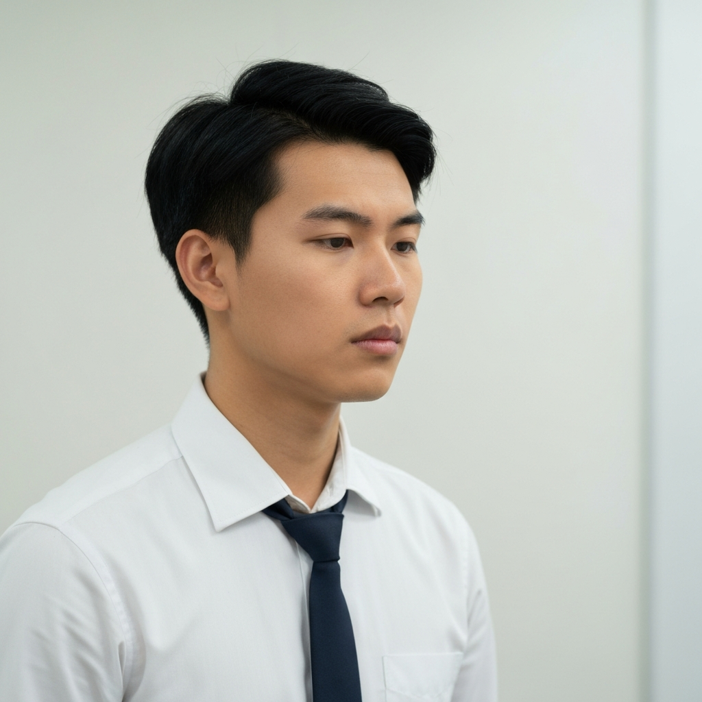 An employee taking a deep breath to remain calm.