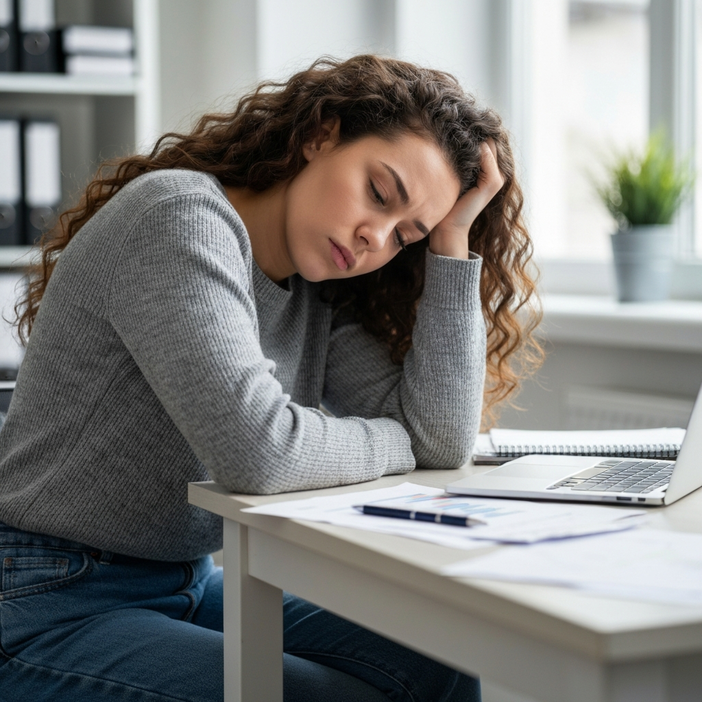 Person looking exhausted and slumped over a desk