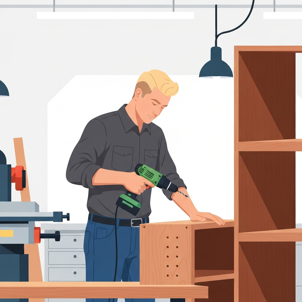 Man working on a woodworking project in his workshop.