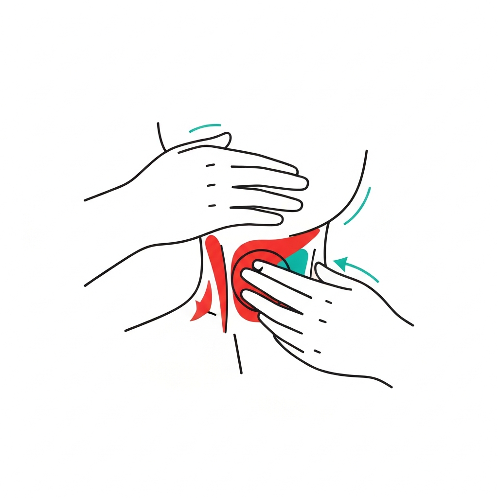 Illustration showing how to gently massage throat muscles.