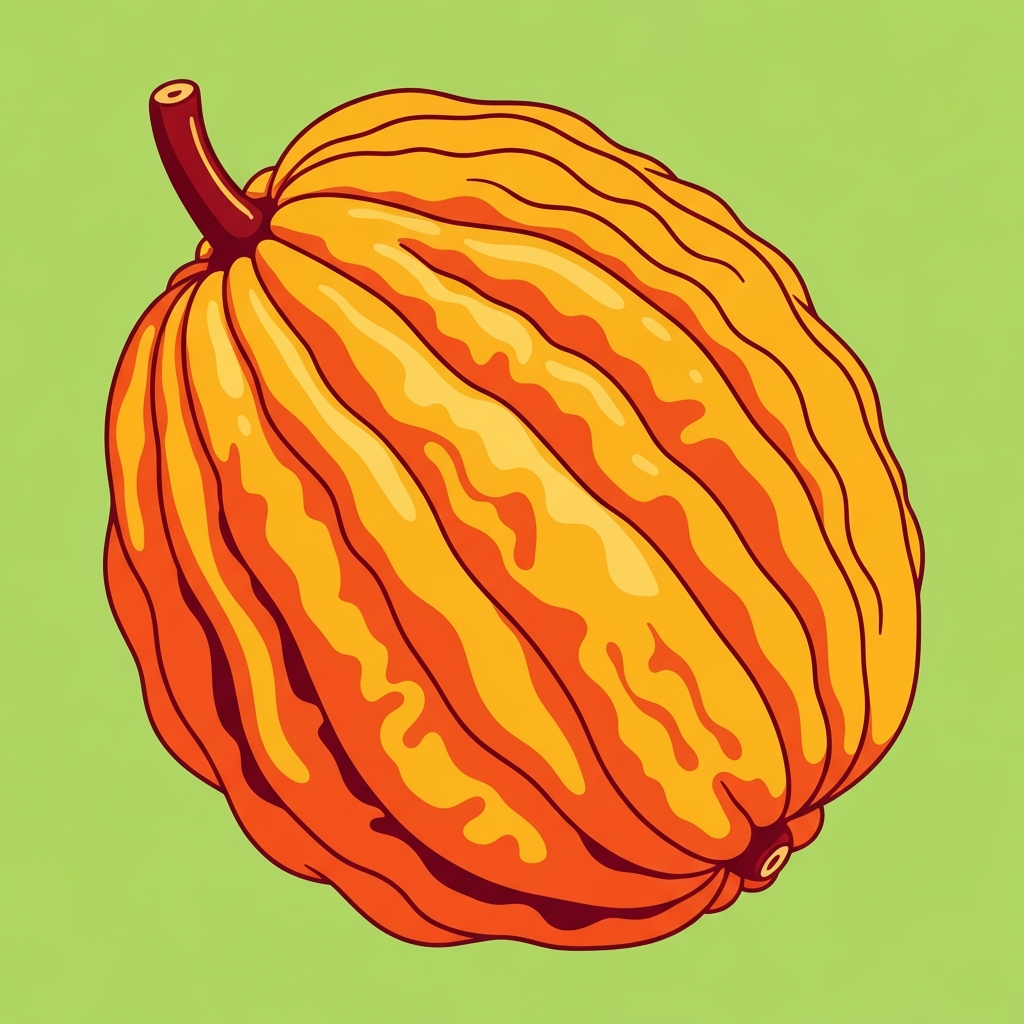 A close-up of an Ugli fruit, showing its wrinkled skin and segmented flesh.