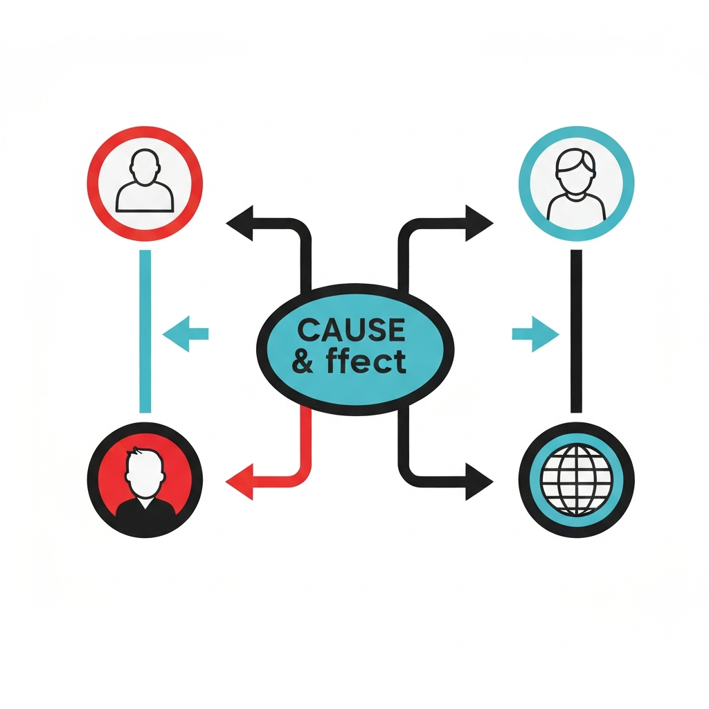 A graphic representing cause and effect, with arrows connecting different events.