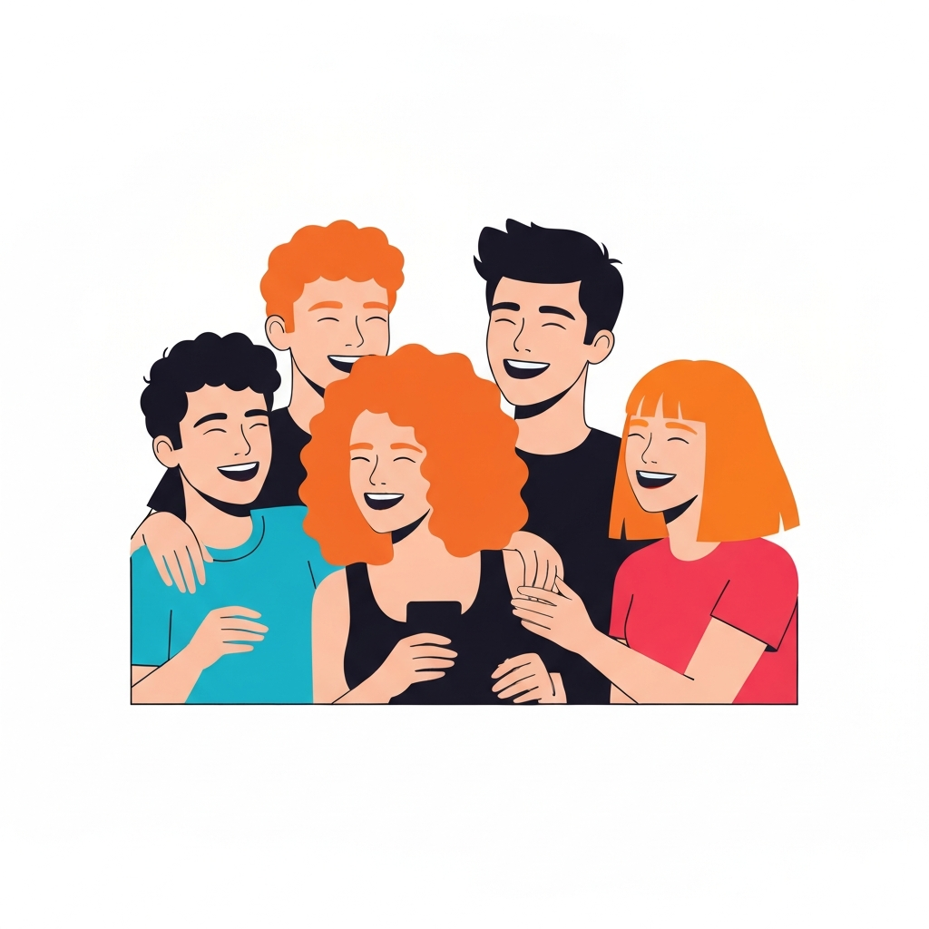 Group of teenage friends laughing and having fun together.