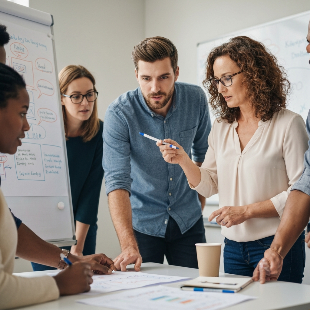 People brainstorming during a workshop planning session.