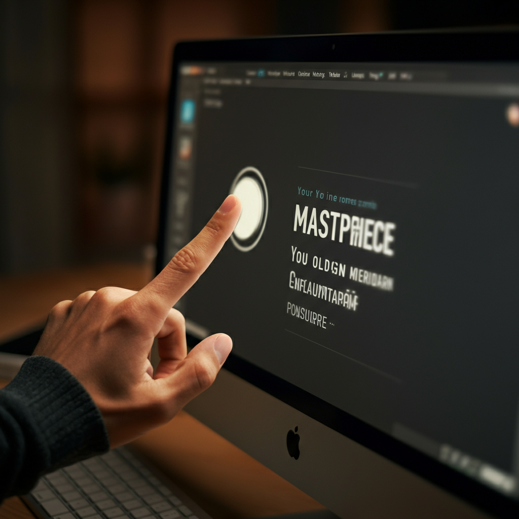 Fingers gently flipping a digital toggle switch on a computer screen. The screen is clean and modern, with subtle gradients and professional typography. Soft, golden hour lighting bathes the scene.