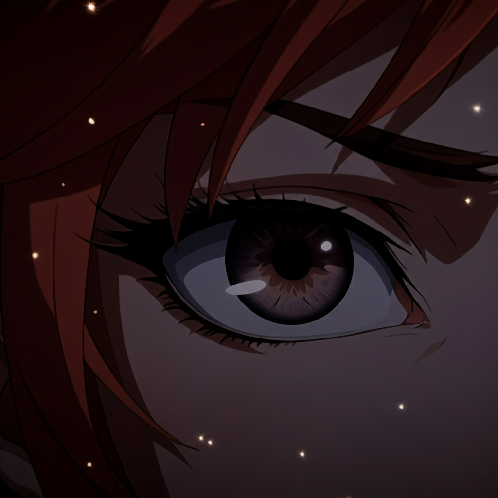 Close-up shot of a character model's face, highlighting the Anime Eyes with subtle animated sparkles, soft bokeh in the background.