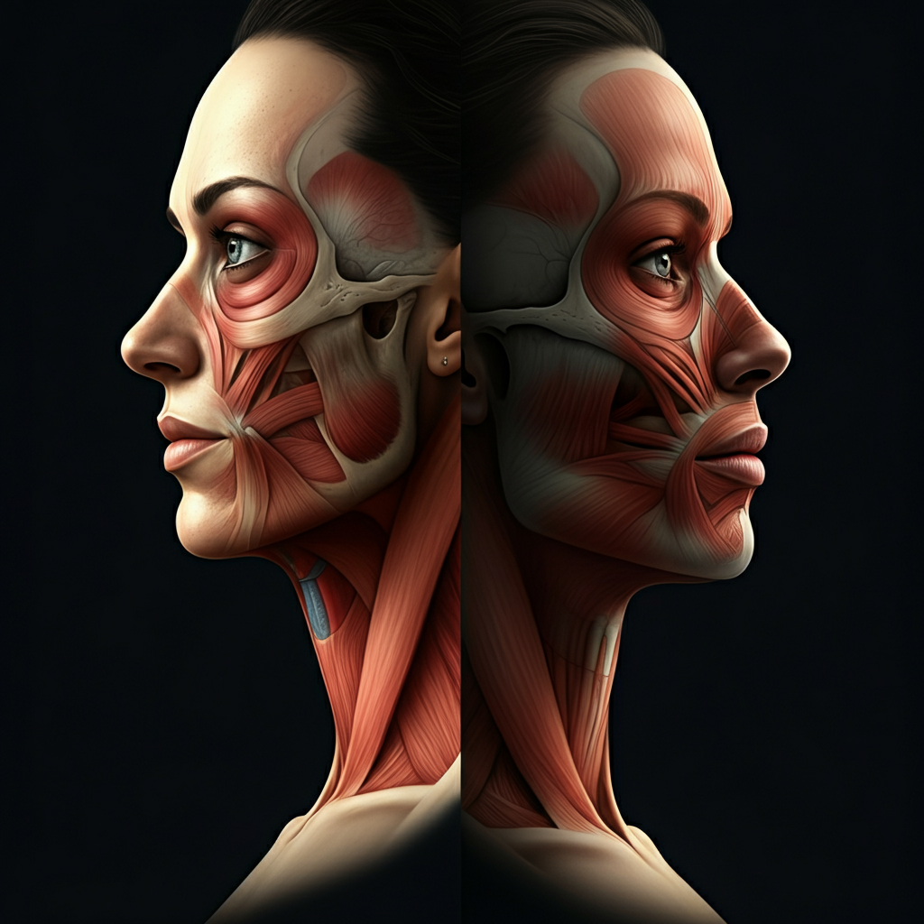 An illustration comparing a recessed chin (before) and a chin after undergoing chin augmentation or sliding genioplasty (after). The illustration is professional and anatomical.