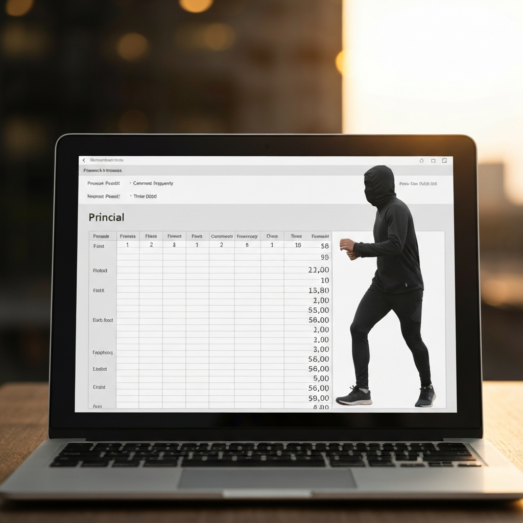 A spreadsheet on a laptop screen displaying financial data, including principal, interest rate, compounding frequency, and time period. Soft bokeh effect in the background, highlighting the screen.