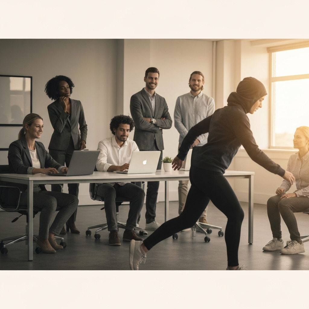 Wide shot of a diverse group of colleagues working together in a modern office space, showcasing different ethnicities, genders, and backgrounds, soft lighting and warm color tones.