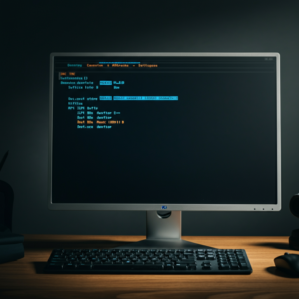 A computer monitor displaying the BIOS settings screen with boot order options highlighted, captured under diffused natural light.