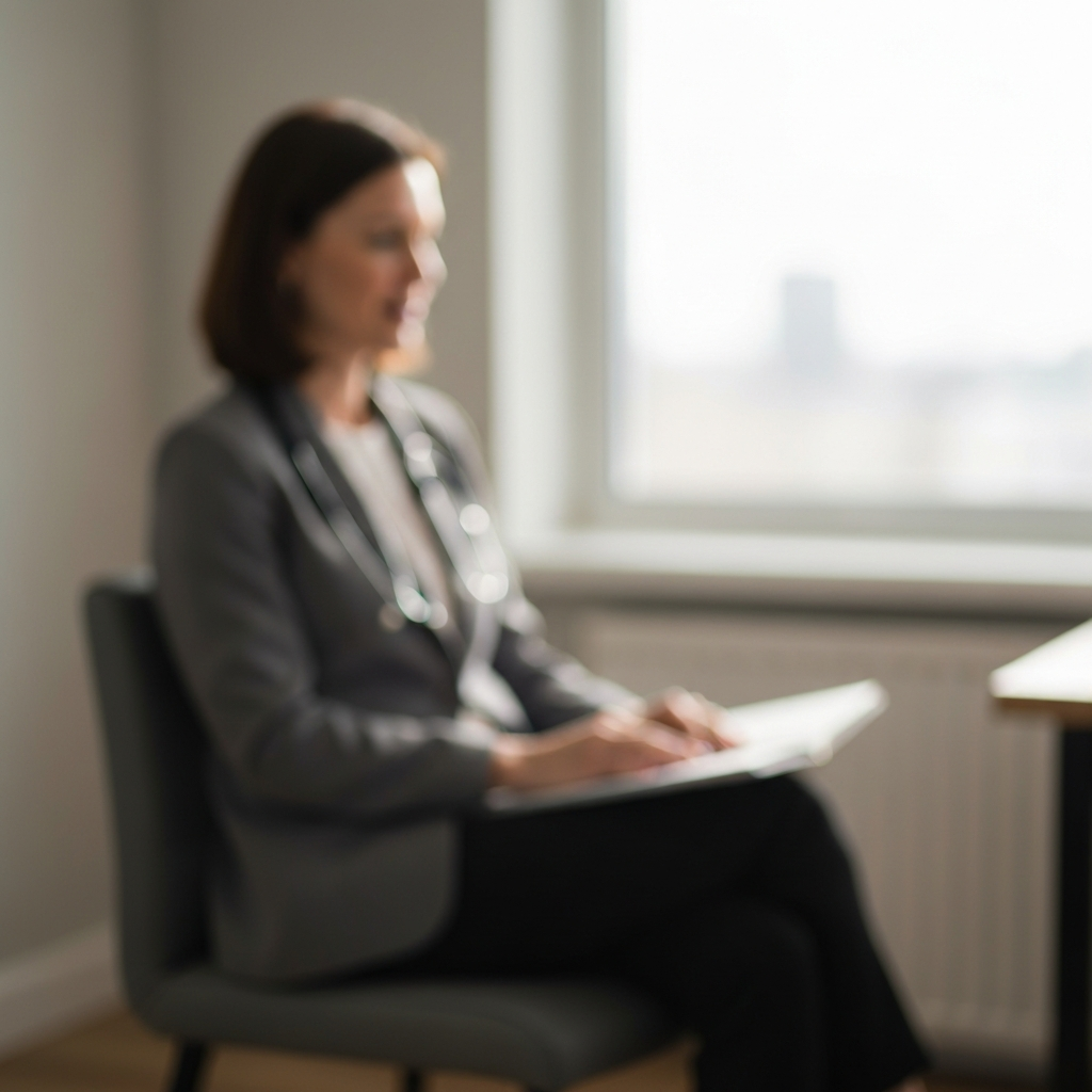A blurred shot of a therapist's office with sunlight streaming in, suggesting a safe and comfortable environment.