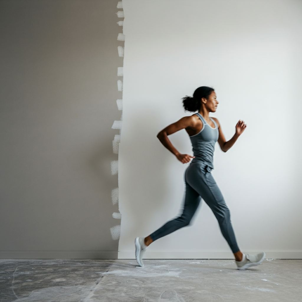 A wide shot of a room with one wall partially primed in white, showing a clear contrast between the primed and unprimed surfaces. The room is well-lit, showcasing the smooth, even texture of the primer.