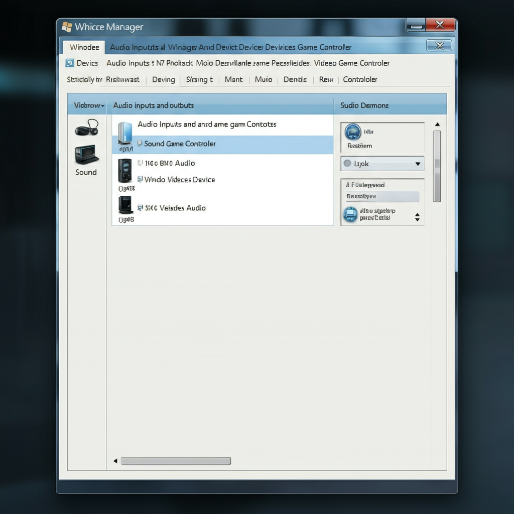 A screenshot of the Windows Device Manager window, with the 'Audio inputs and outputs' and 'Sound, video and game controllers' categories expanded, showing various audio devices listed.