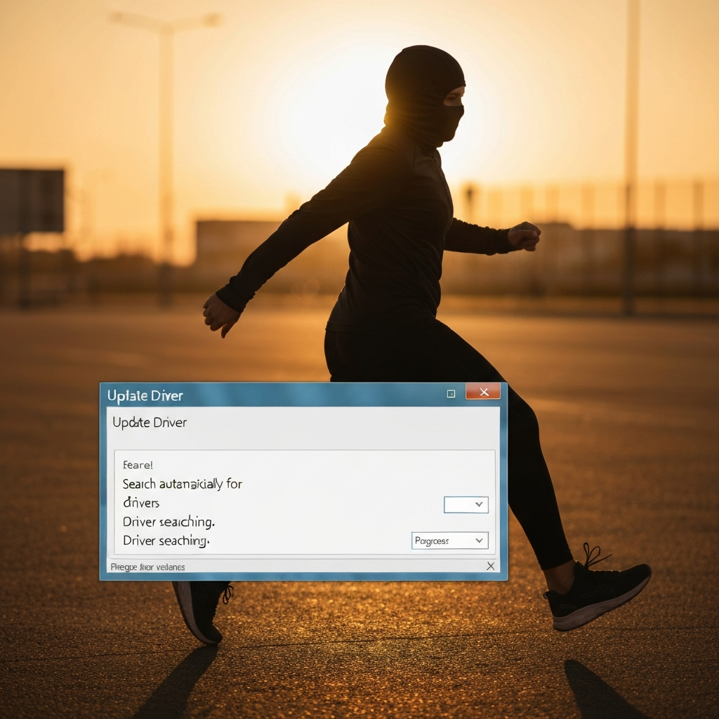 A screenshot of the 'Update Driver' window in Windows, with the 'Search automatically for drivers' option selected, progress bar visible indicating driver searching.