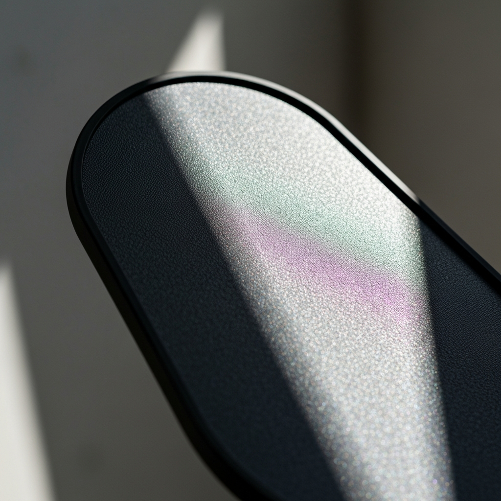 Macro shot of a pickleball paddle's surface showing the texture. Side lighting creates shadows highlighting the roughness. Focus is sharp on the texture.