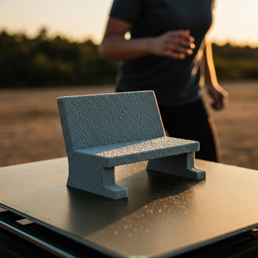 A macro shot of a freshly printed 3D Benchy sitting on the Ender 3 S1's print bed, with focus on the fine details and textures of the printed surface.