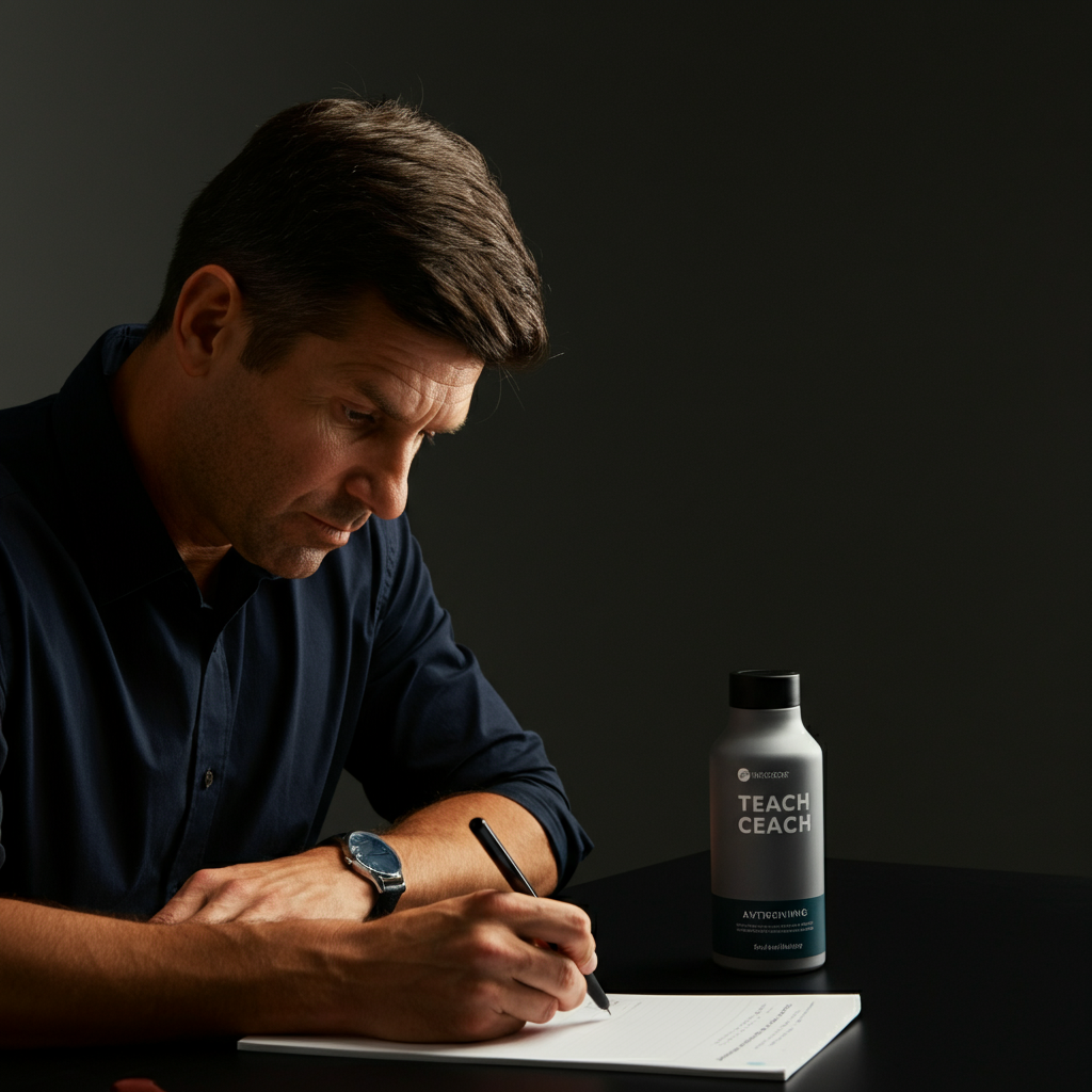A coach participating in a professional development workshop. The scene is well-lit, showing the coach actively engaged in the learning process, taking notes and interacting with other participants. Focus on the coach's attentiveness and enthusiasm.