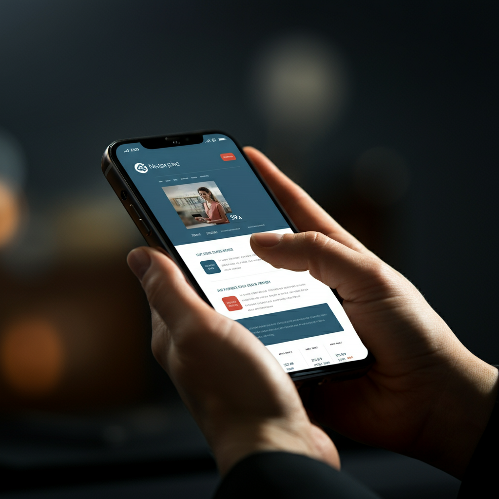 A hand using a smartphone to browse different internet service provider websites. The screen is clear and displays various options and pricing plans. Soft bokeh background.