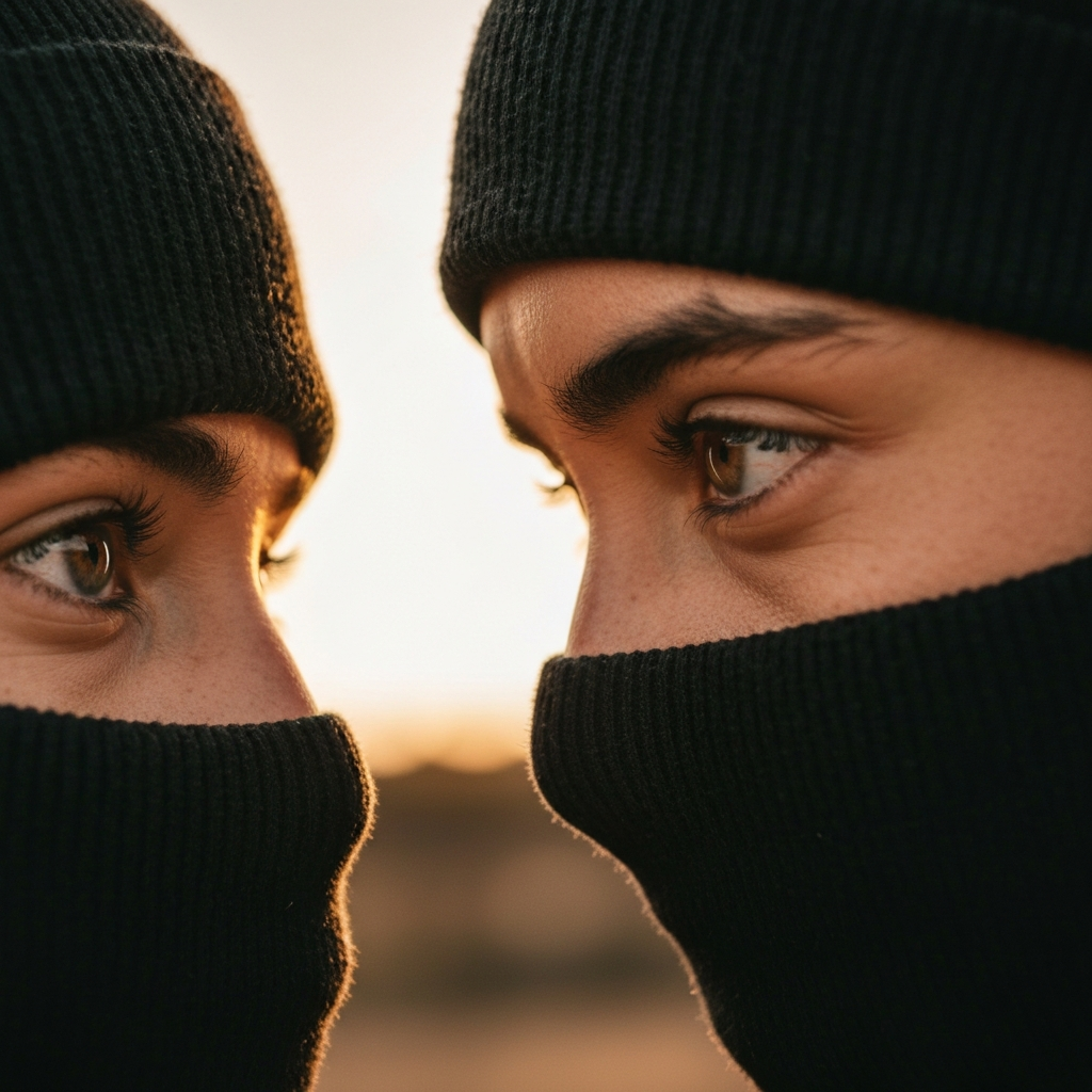 A close-up shot of two sets of eyes meeting. The focus is sharp on the pupils, showcasing a moment of connection. The lighting is soft and diffused, emphasizing the emotion.