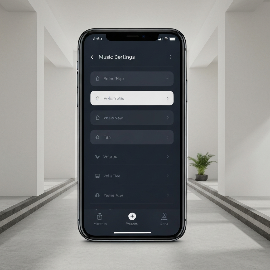 A smartphone displaying the settings menu of a music streaming app, with volume control options visible. The screen is well-lit and the interface is clear.