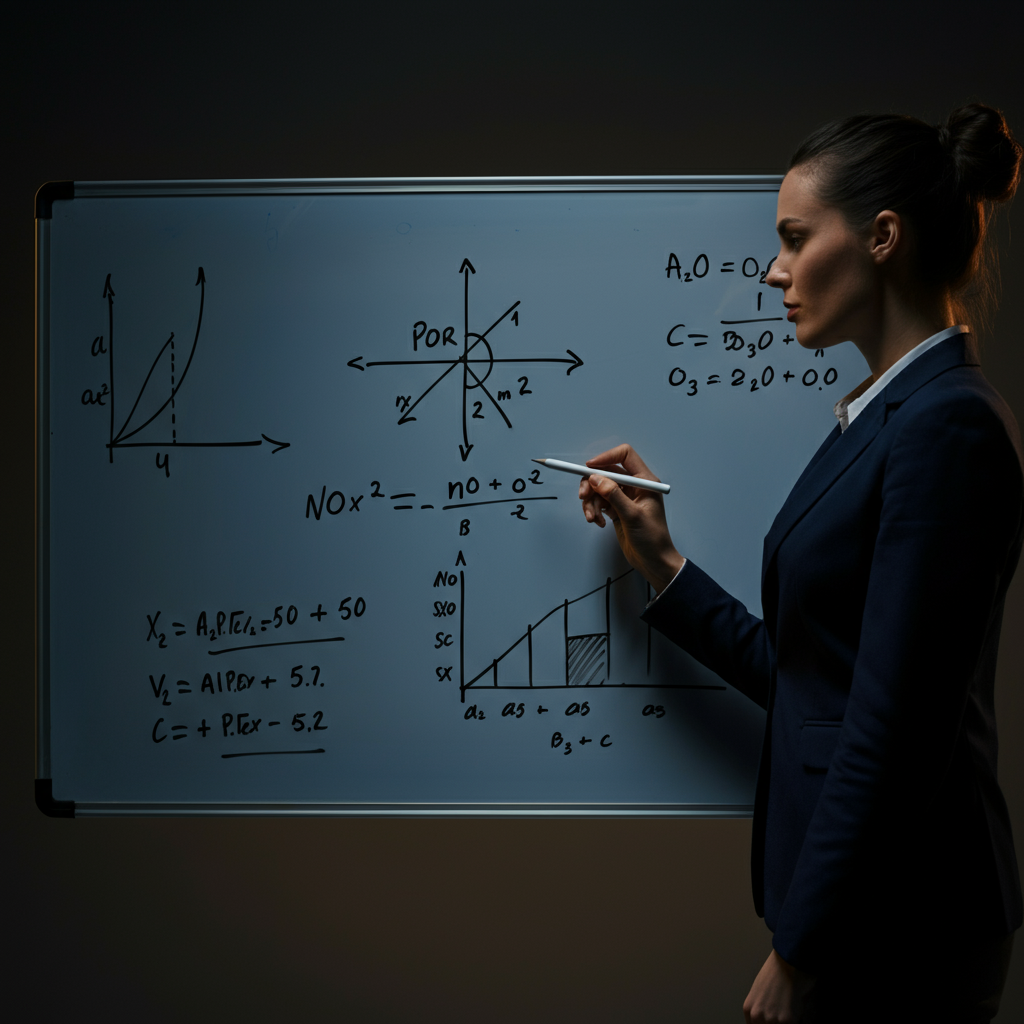 A whiteboard with the POR formula clearly written on it. Below the formula, there are sample calculations and notes. The whiteboard is clean and well-organized.