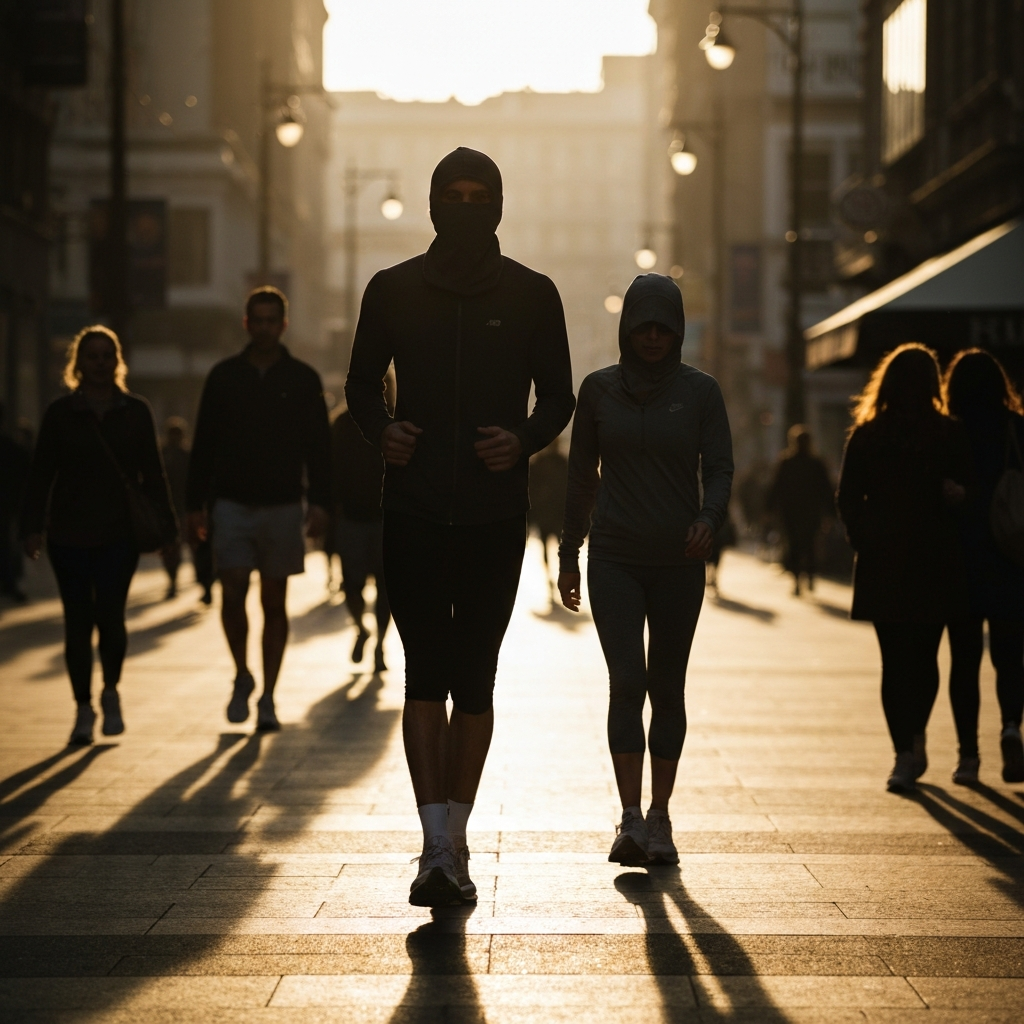 A wide shot of a bustling city street. People of diverse backgrounds are walking in various directions. Soft bokeh blurs the background, focusing the eye on the overall movement and energy of the scene. Natural sunlight creates long shadows.