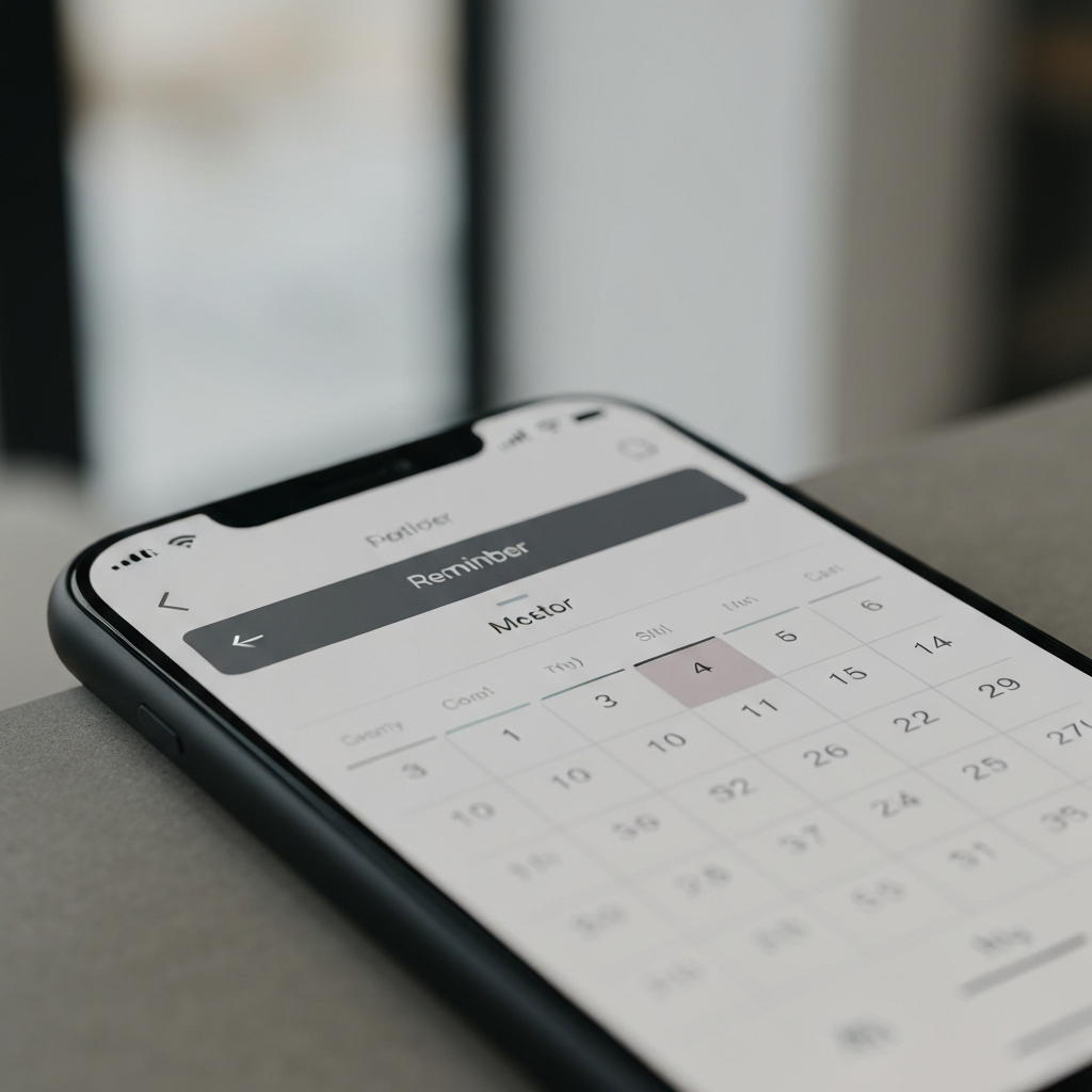 A close-up of a smartphone screen displaying a reminder for a doctor's appointment, showing a calendar application with a blurred background.