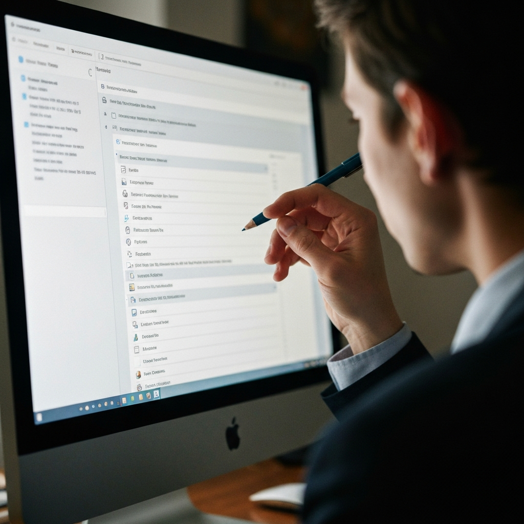 A close-up shot of a computer screen displaying a cluttered inbox overflowing with emails. Soft, diffused lighting emphasizes the screen's glow and the fatigue it suggests. Shallow depth of field blurs the background.