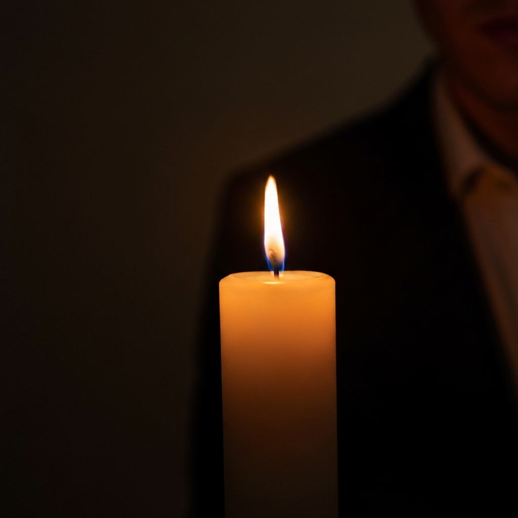 A close-up of flickering candlelight in a dark room, soft bokeh in the background, highlighting the warm glow on the candle's wax.