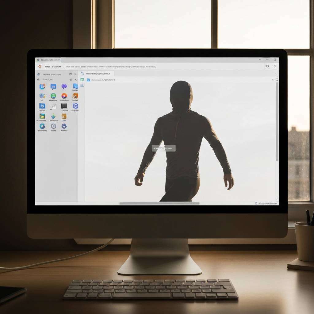 Computer screen displaying thumbnails of open applications, with a semi-transparent overlay indicating the selected window. The screen is positioned in a clean, organized workspace with natural lighting from a nearby window.