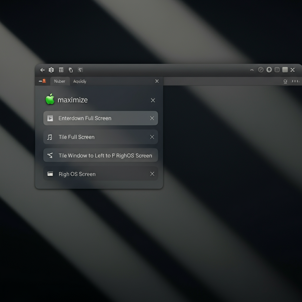 Close-up of a macOS window with the green "maximize" button highlighted. A dropdown menu is visible, displaying the options "Enter Full Screen", "Tile Window to Left of Screen", and "Tile Window to Right of Screen". The scene is well-lit, showcasing the crispness of the macOS interface.