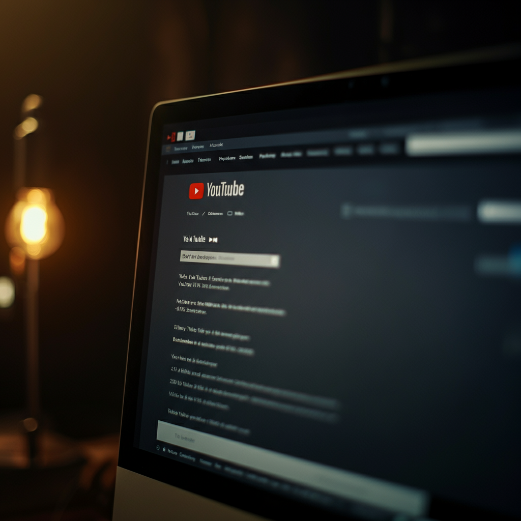 Close-up of a computer screen displaying a YouTube video upload interface. Focus on the title and description fields, highlighting the text.