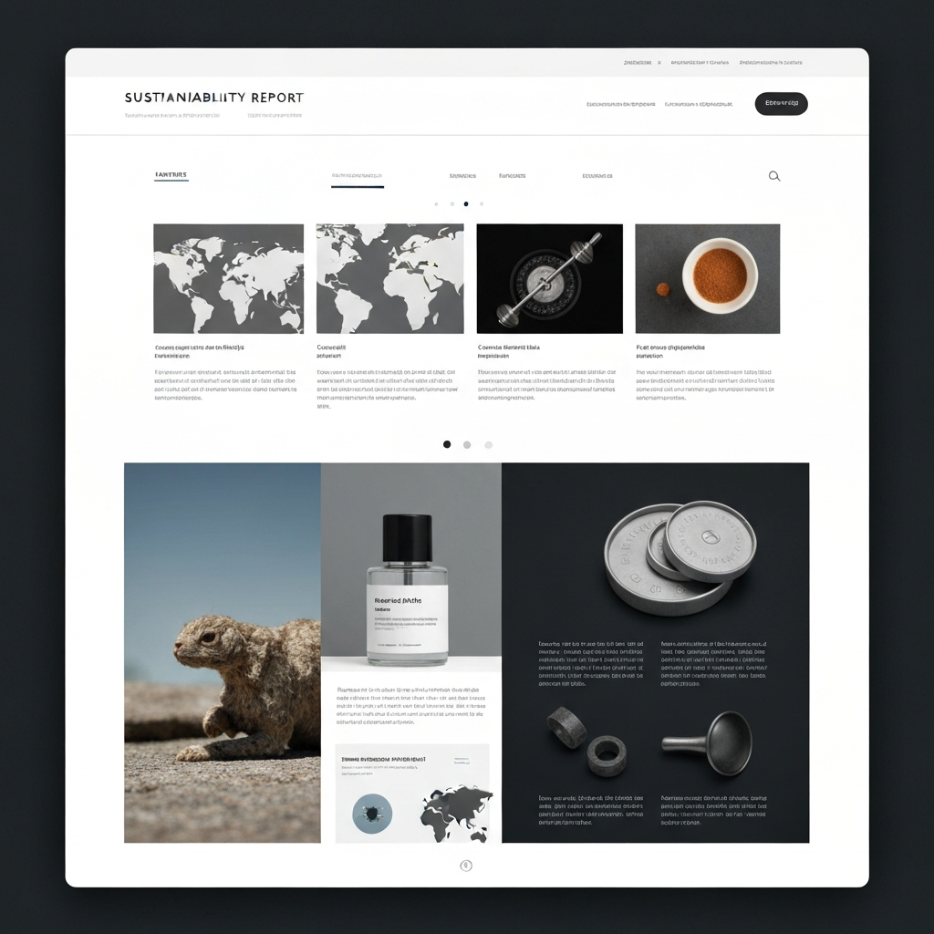 A website displaying a company's sustainability report, featuring infographics and compelling visuals. Clean, modern design and clear messaging convey the company's commitment to environmental responsibility.