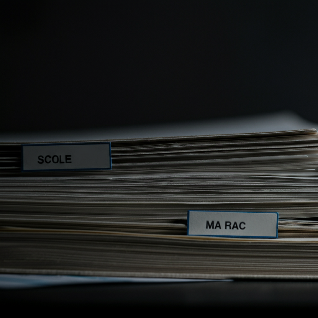 A close-up shot of a meticulously organized file folder filled with documents, each neatly labelled and arranged. Soft, natural light highlights the texture of the paper and the clarity of the labels.