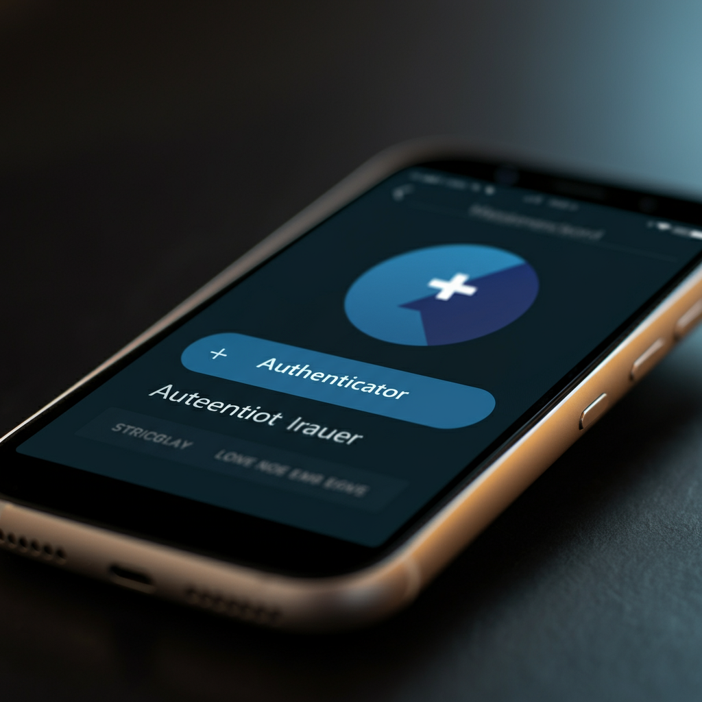 A close-up of a smartphone screen displaying the Microsoft Authenticator app interface, with the "+" button highlighted, and soft bokeh in the background.