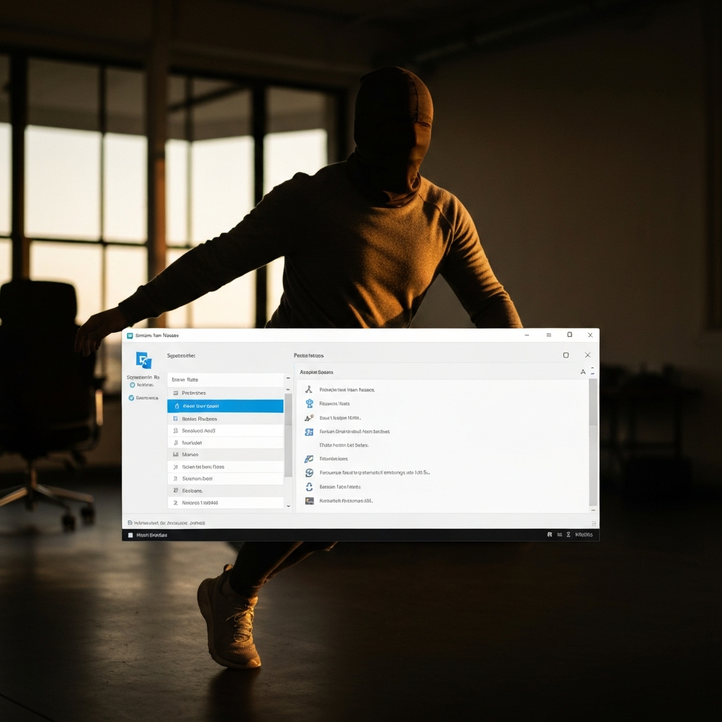A computer screen showing the System Restore interface in Windows, with a list of available restore points. The interface is clean and functional, and the surrounding environment is a modern office.