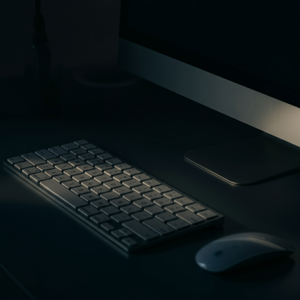 Close-up of a computer screen displaying a document filled with various headline options. The light from the screen casts a warm glow on the keyboard.