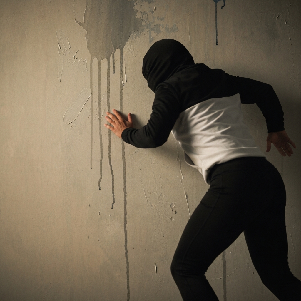 A close-up of a textured painting with visible brushstrokes and drips of paint, showcasing the beauty of imperfection. The lighting is soft and diffused, highlighting the subtle variations in color and texture.