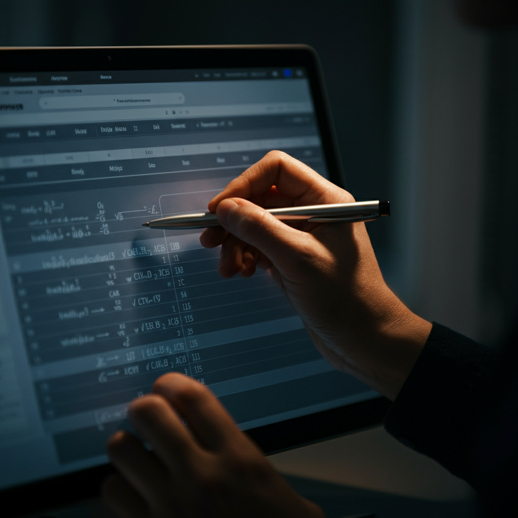 Close-up of a spreadsheet on a computer screen, highlighting key formulas for CAC and LTV calculations, natural light reflecting off the screen.