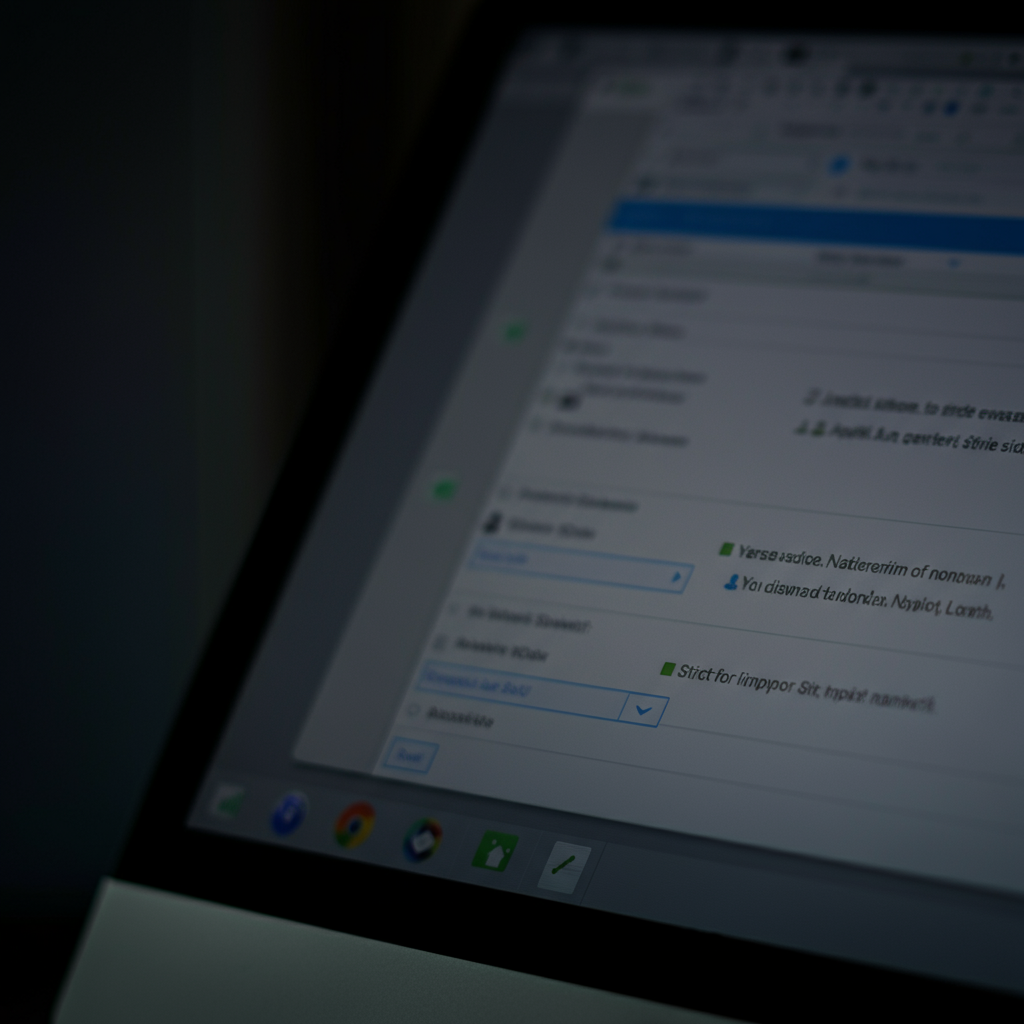 Close-up shot of a computer screen displaying an email inbox. The email is neatly organized with folders and labels. Soft focus on the background emphasizes the clarity of the email content.