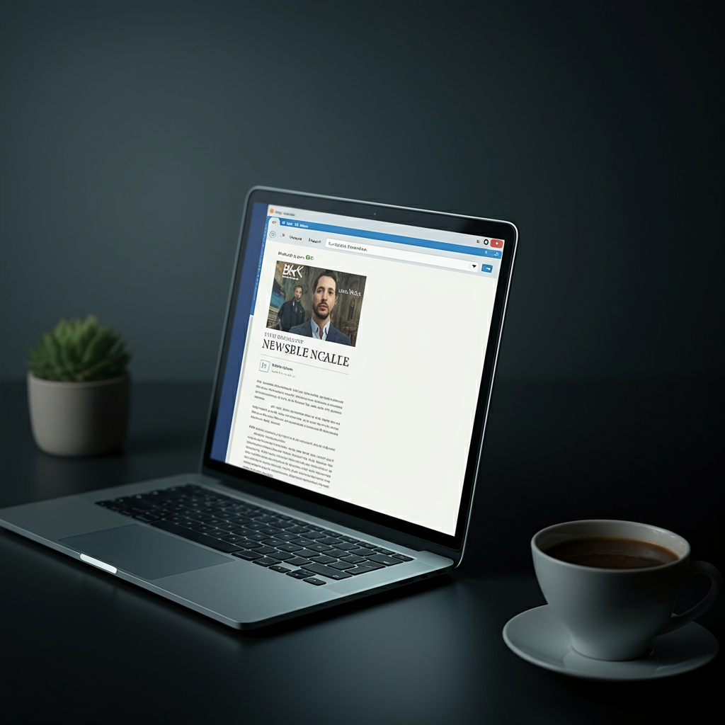 A clean and modern web browser interface displaying a news article. The bookmark bar is neatly organized with a few essential folders. The screen has a subtle glare reflecting the ambient light.
