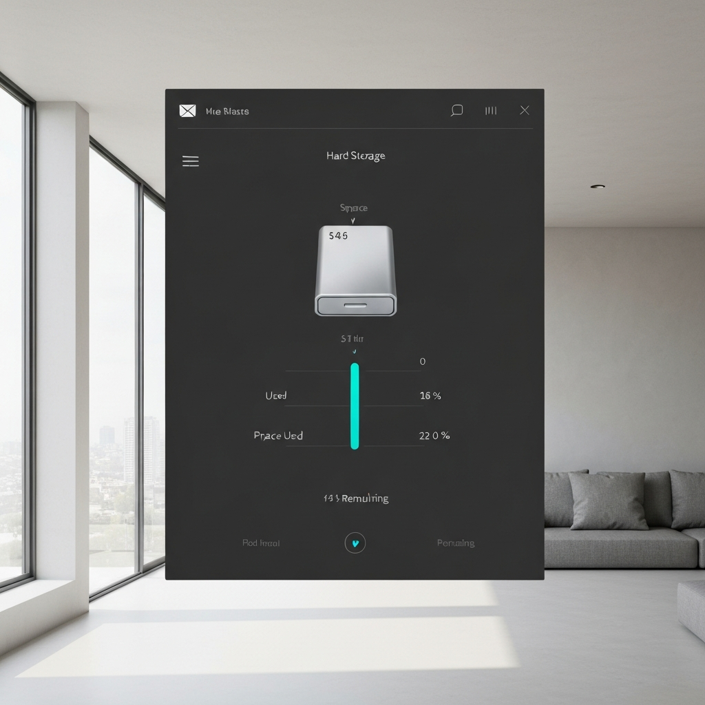 A graphical representation of a computer's hard drive storage, with a visual indicator showing the amount of space used and remaining. The visualization is clean and modern, with clear labels and color-coding.